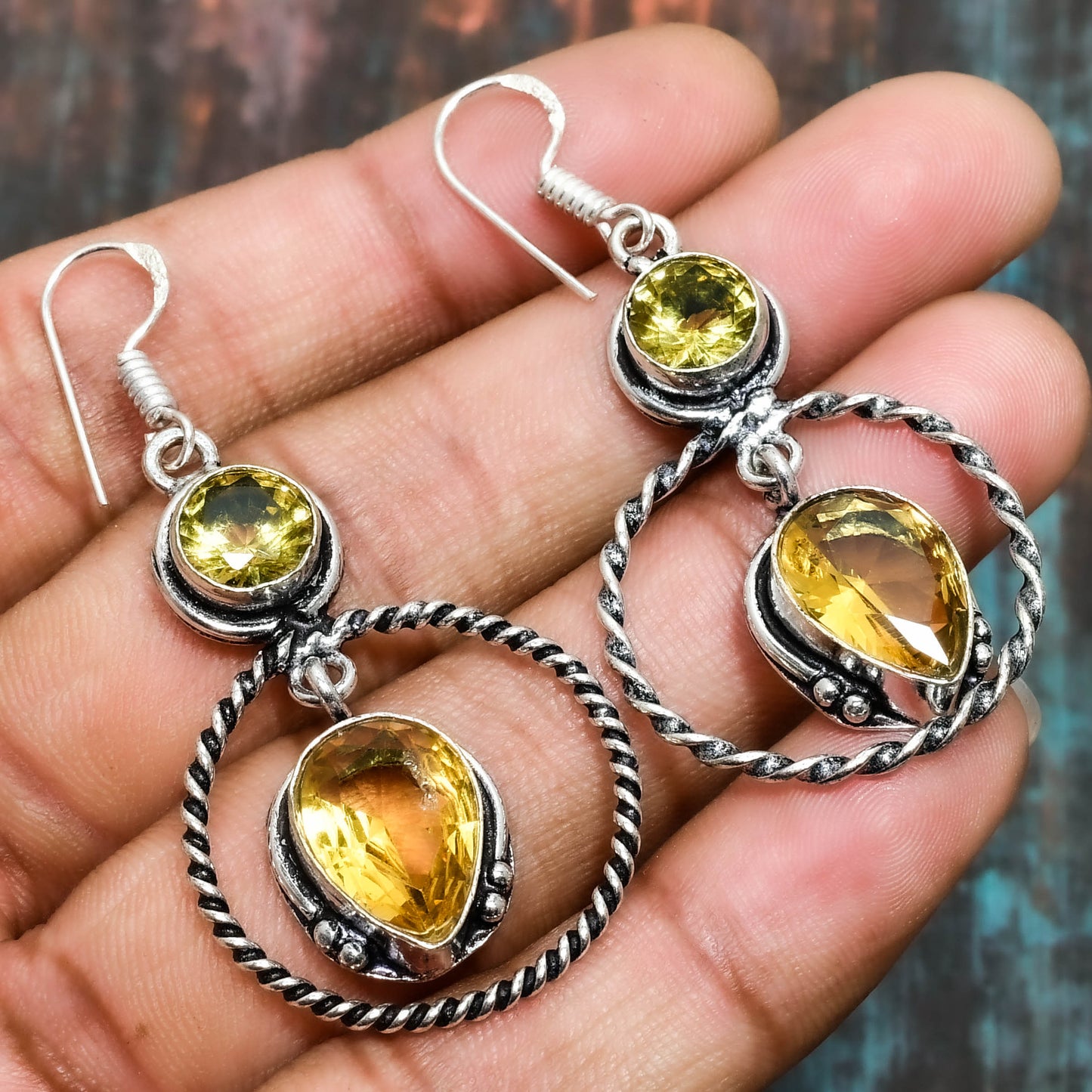 Solar Serenity – Citrine Sterling Silver Hoops