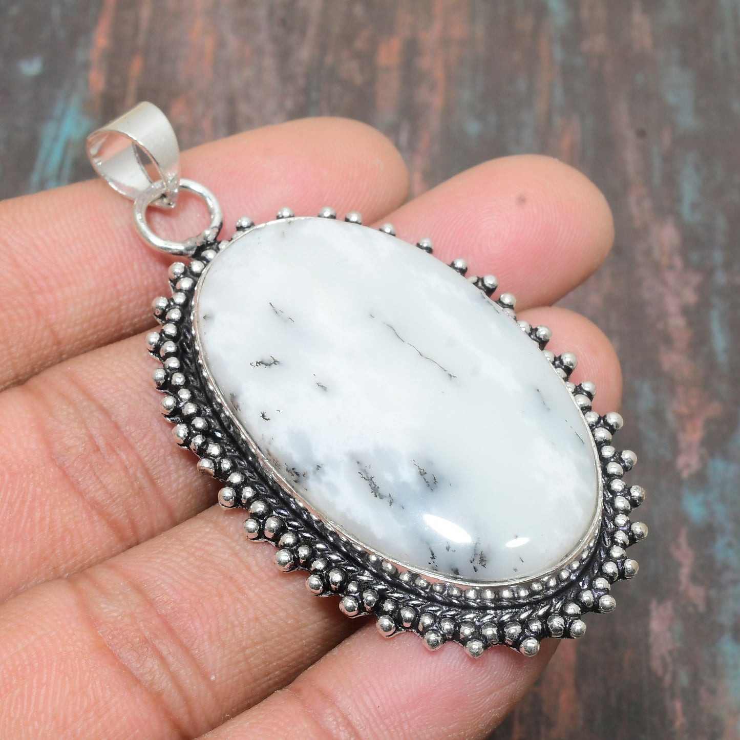 Celestial Harmony – White Stone Silver Pendant