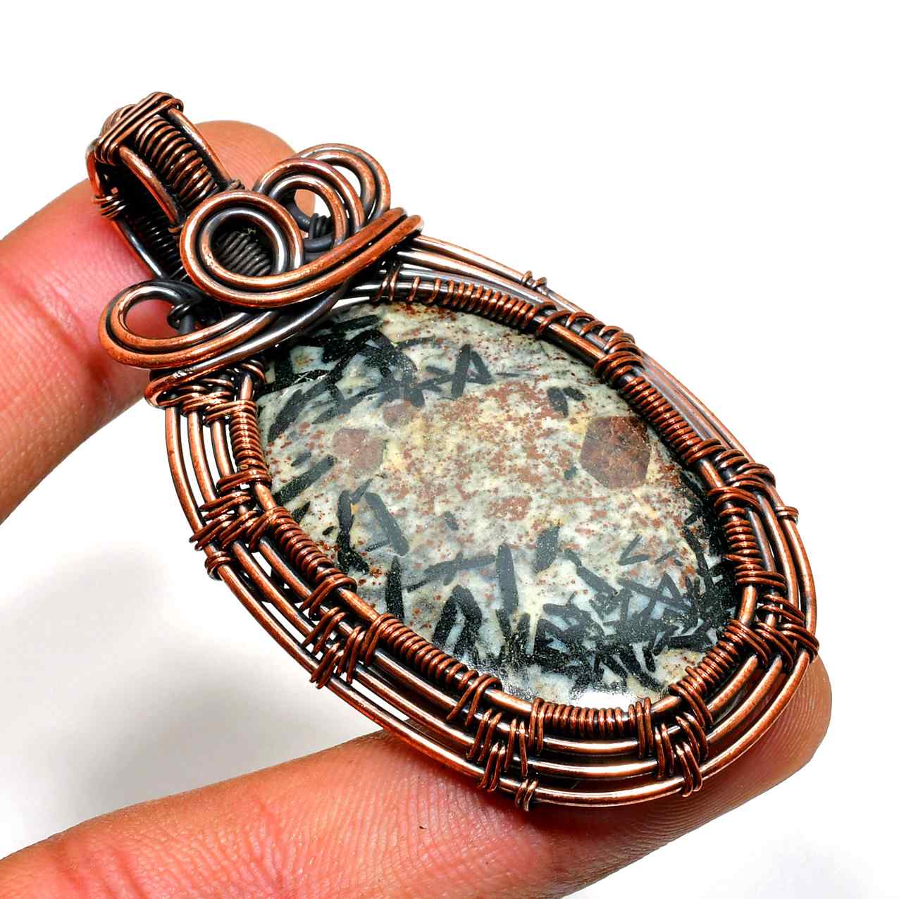 Gaia’s Embrace – Oxidized Copper & Natural Stone Pendant