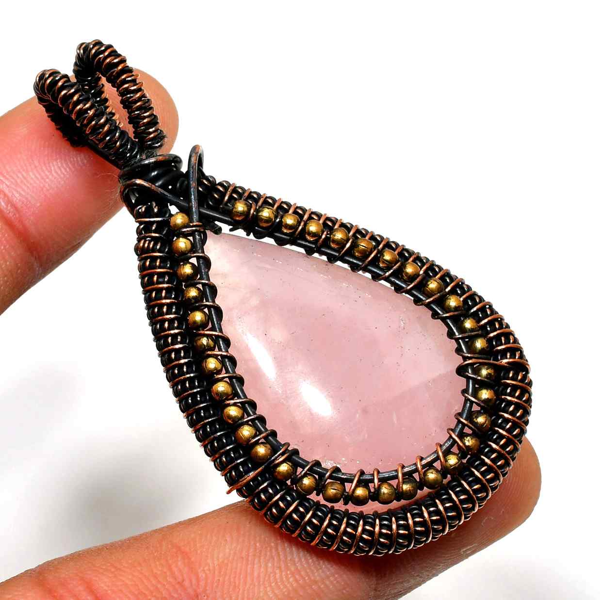 Harmony’s Heart – Rose Quartz Copper Pendant