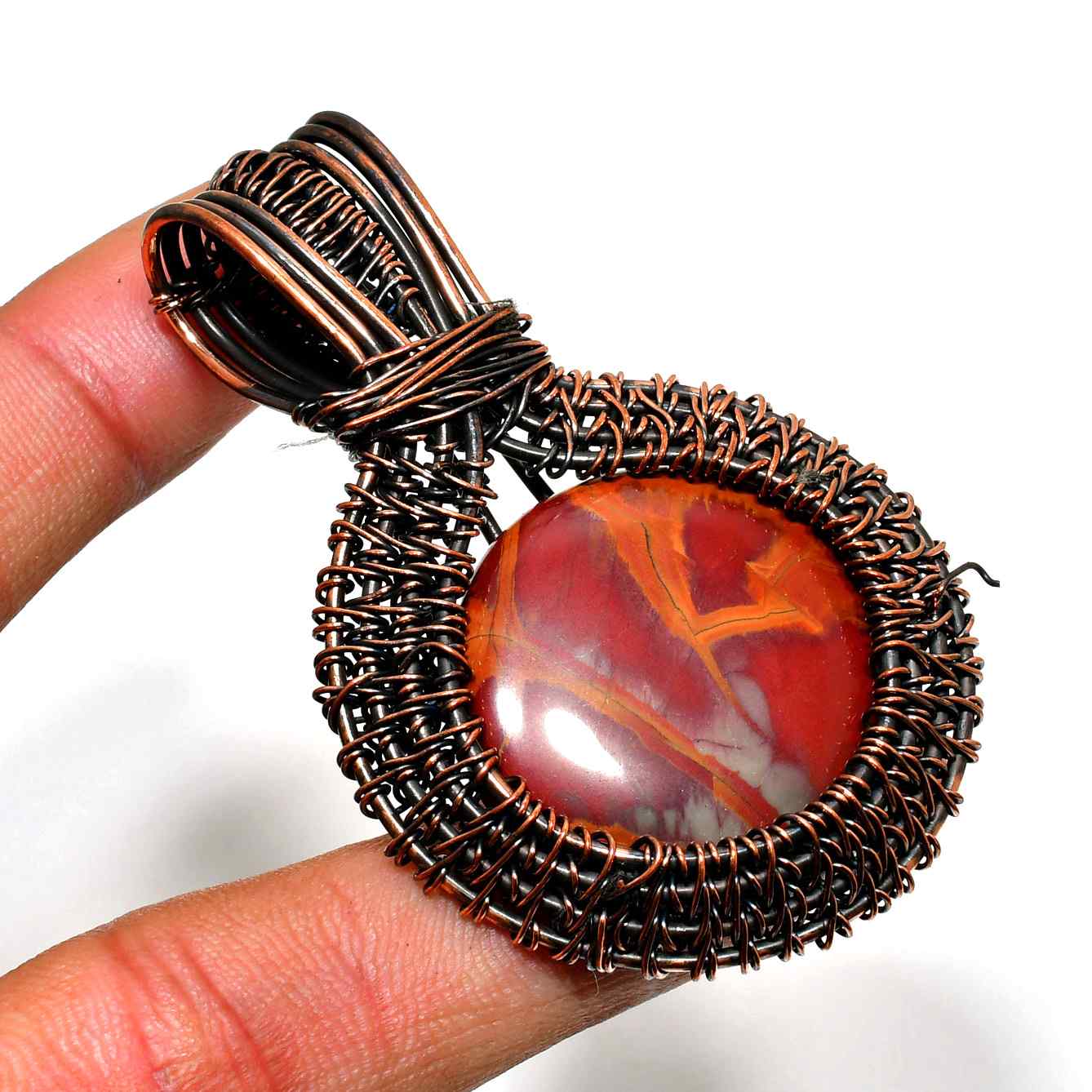 Scarlet Harmony – Red Jasper Copper Pendant