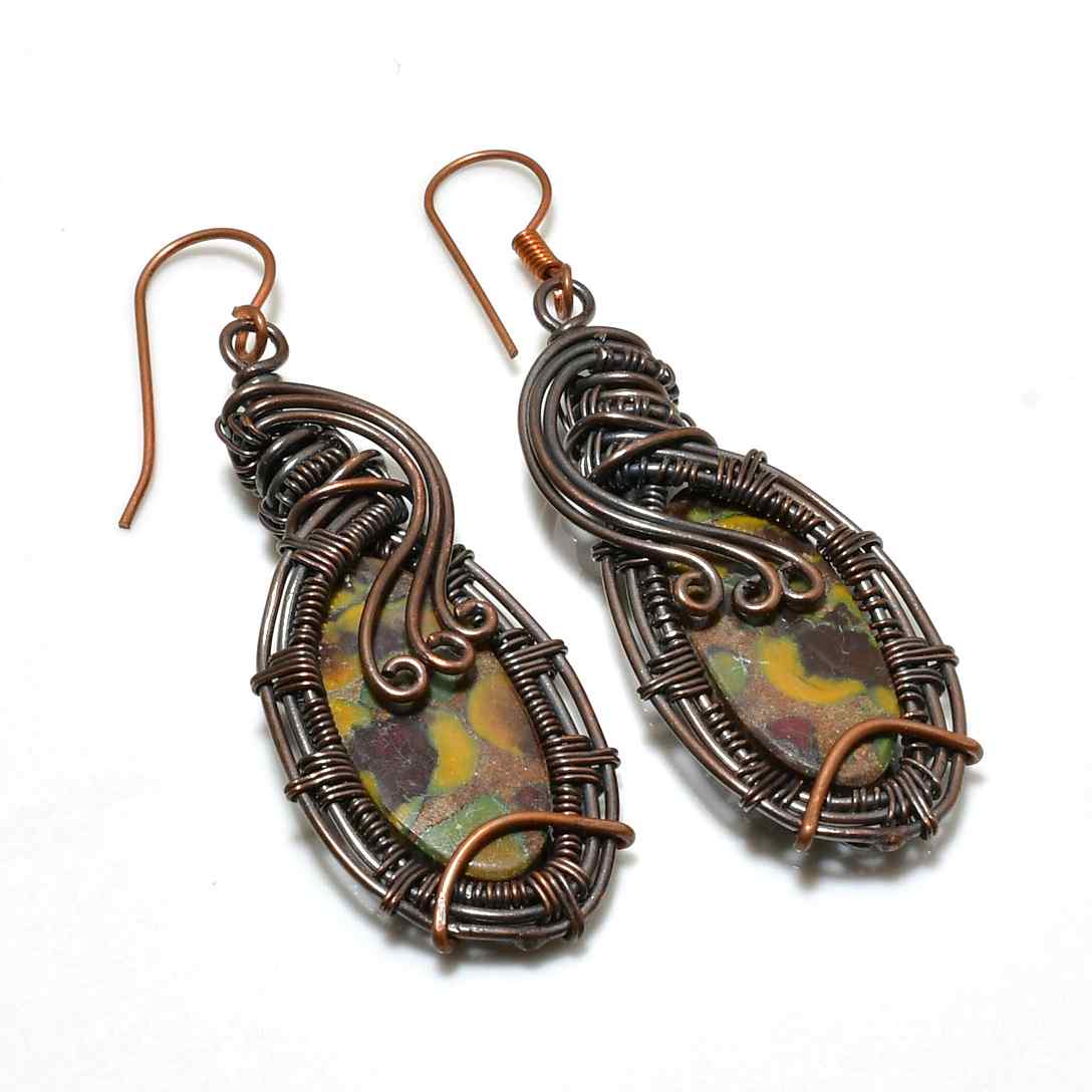 Terra’s Embrace – Oxidized Copper & Gemstone Earrings