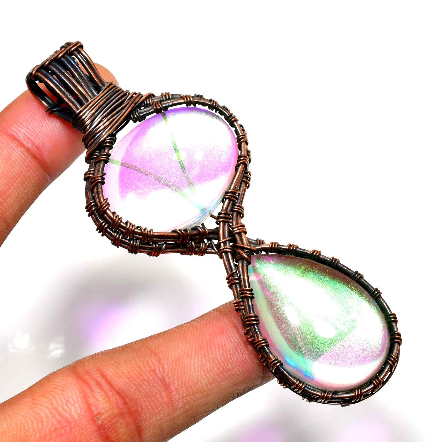 Aurora’s Veil – Iridescent Glass Copper Pendant