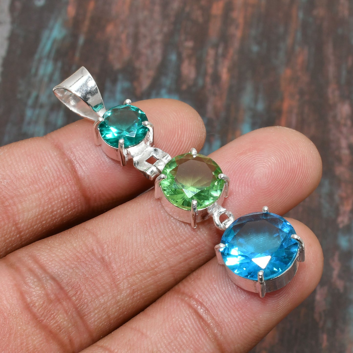 Tranquility Trio – Teal, Green & Blue Gemstone Pendant