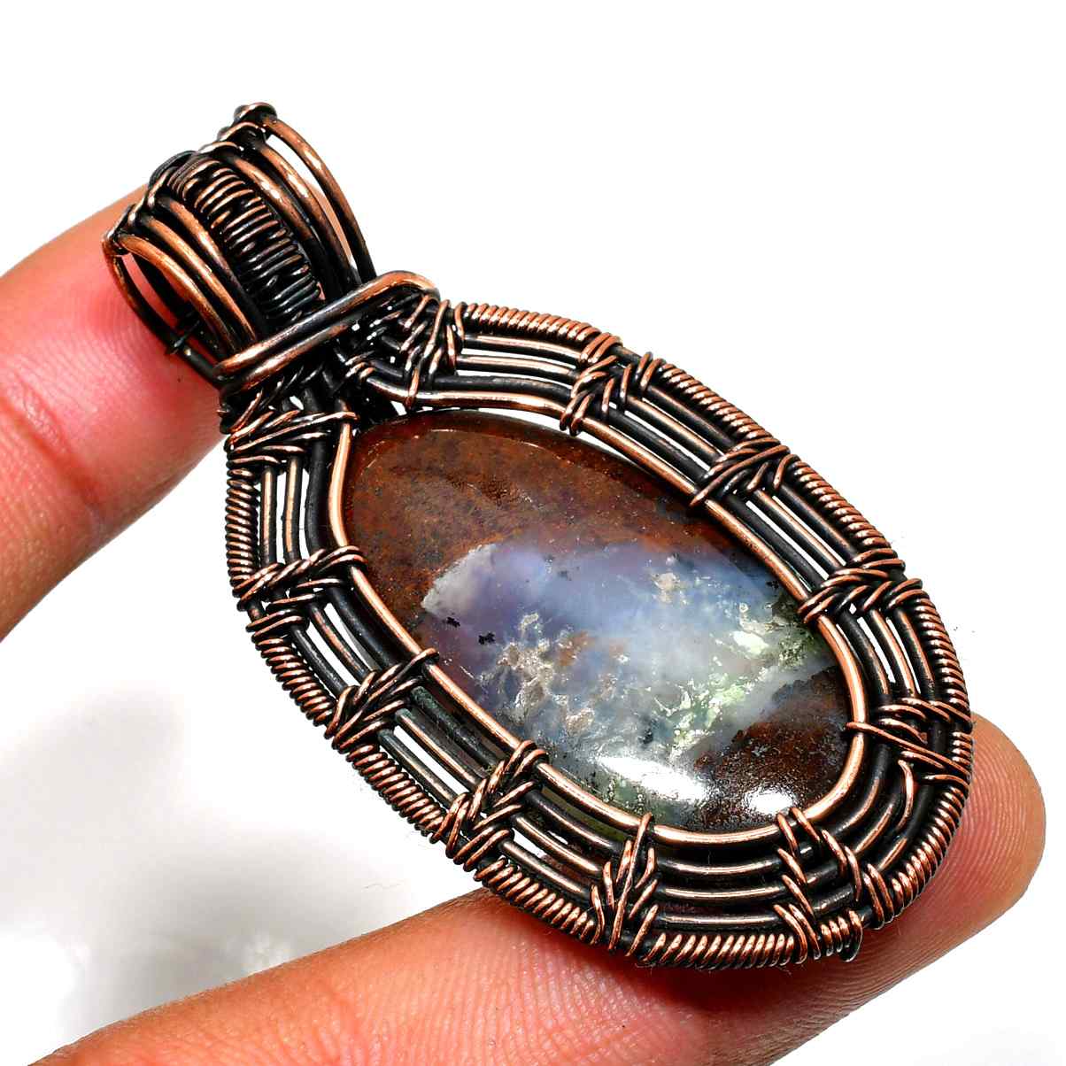 Ember’s Whisper – Copper-Wrapped Natural Stone Pendant