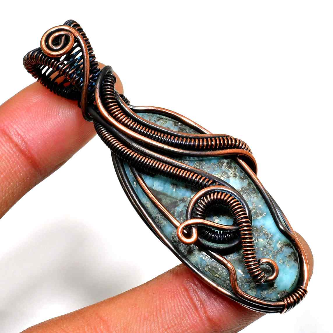 Celestial Cascade – Turquoise Copper Wire Pendant