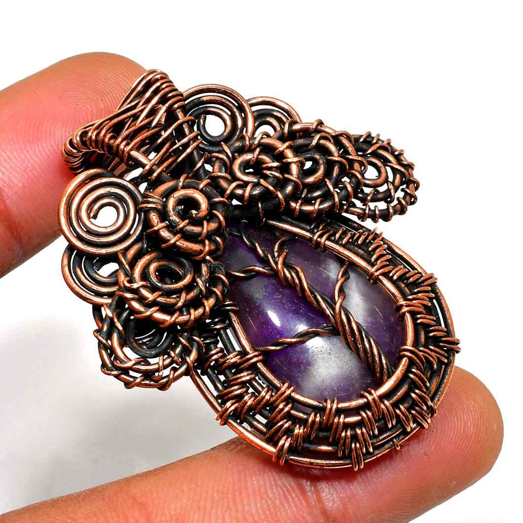 Ezra’s Veil – Amethyst & Oxidized Copper Pendant