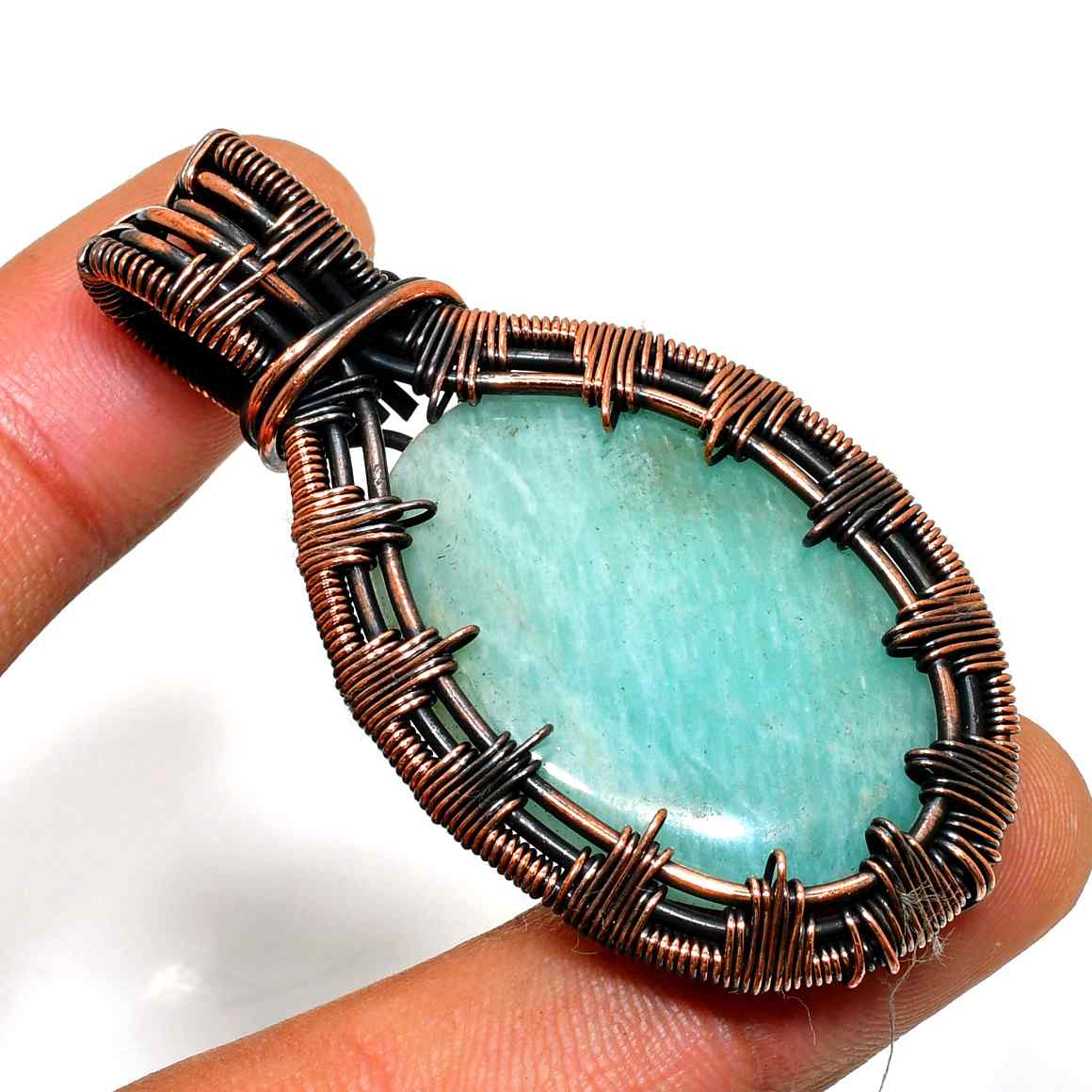 Aqua Serenity – Amazonite & Copper Pendant