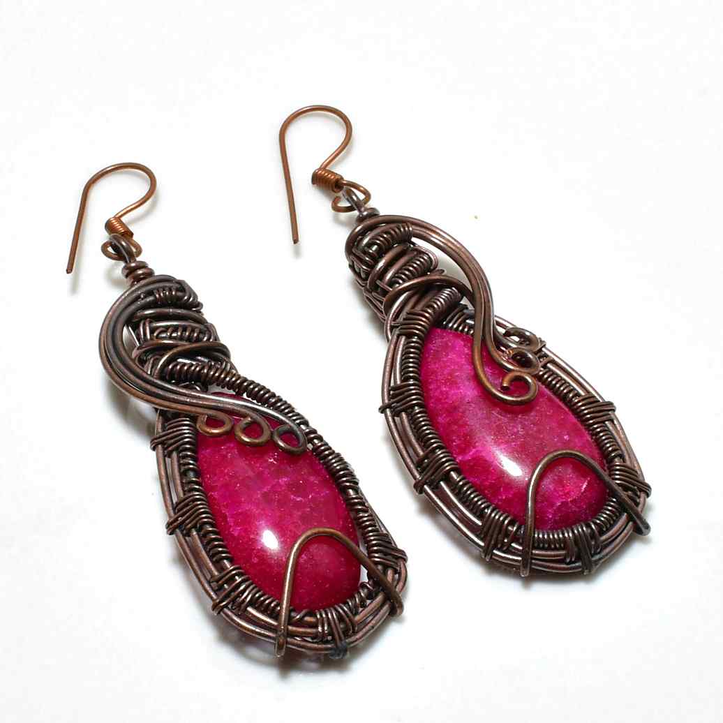 Ruby Delight – Copper-Wrapped Fuchsite Earrings