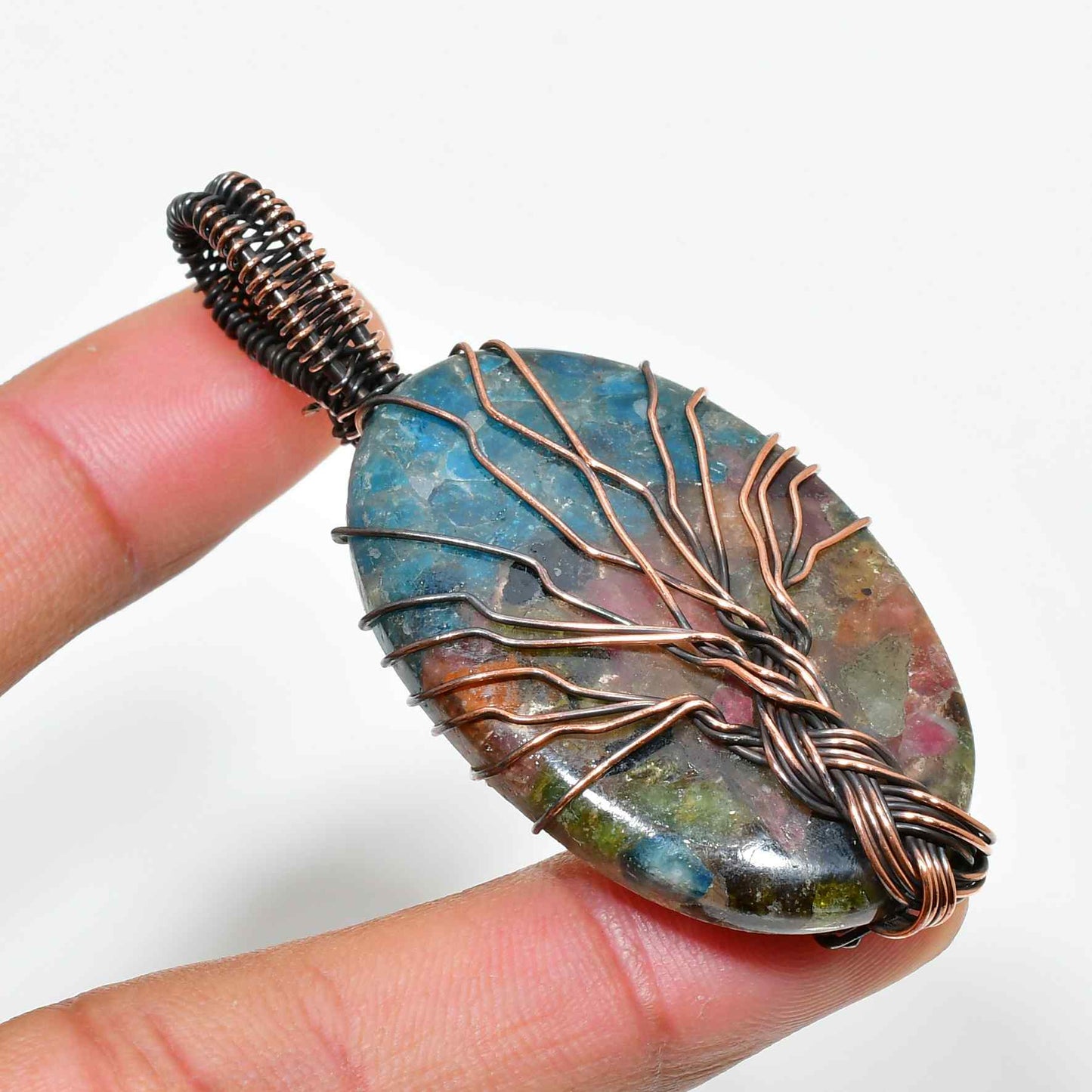 Sylvan Spirit – Natural Gemstone Copper Tree of Life Pendant