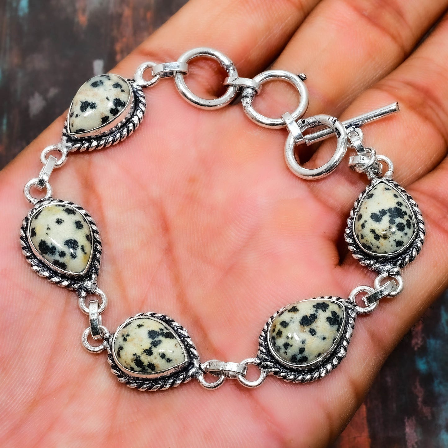 Playful Spots – Dalmatian Jasper Silver Bracelet