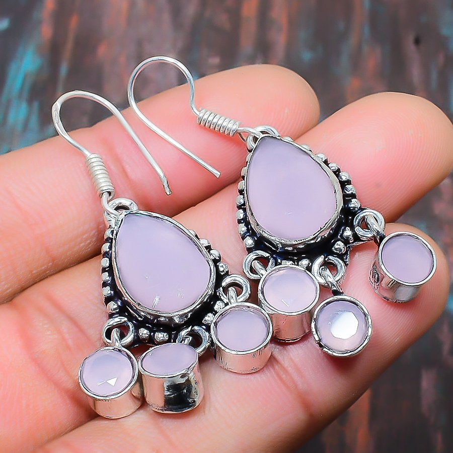 Moonlit Elegance – Rose Quartz & Sterling Silver Earrings