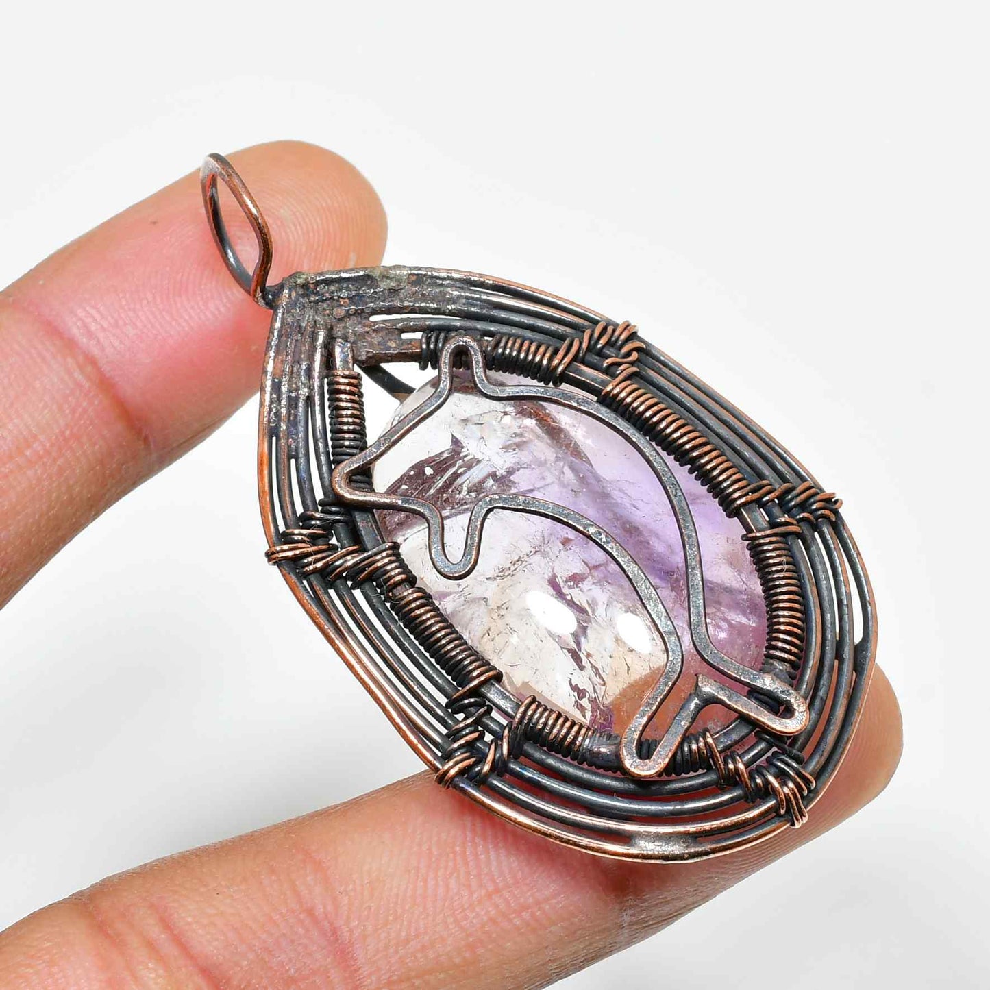 Ezra’s Veil – Crown Chakra Amethyst & Copper Pendant