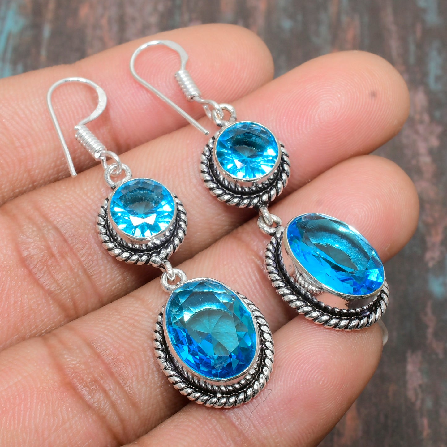 Aqua Cascade – Sterling Silver Blue Topaz Earrings