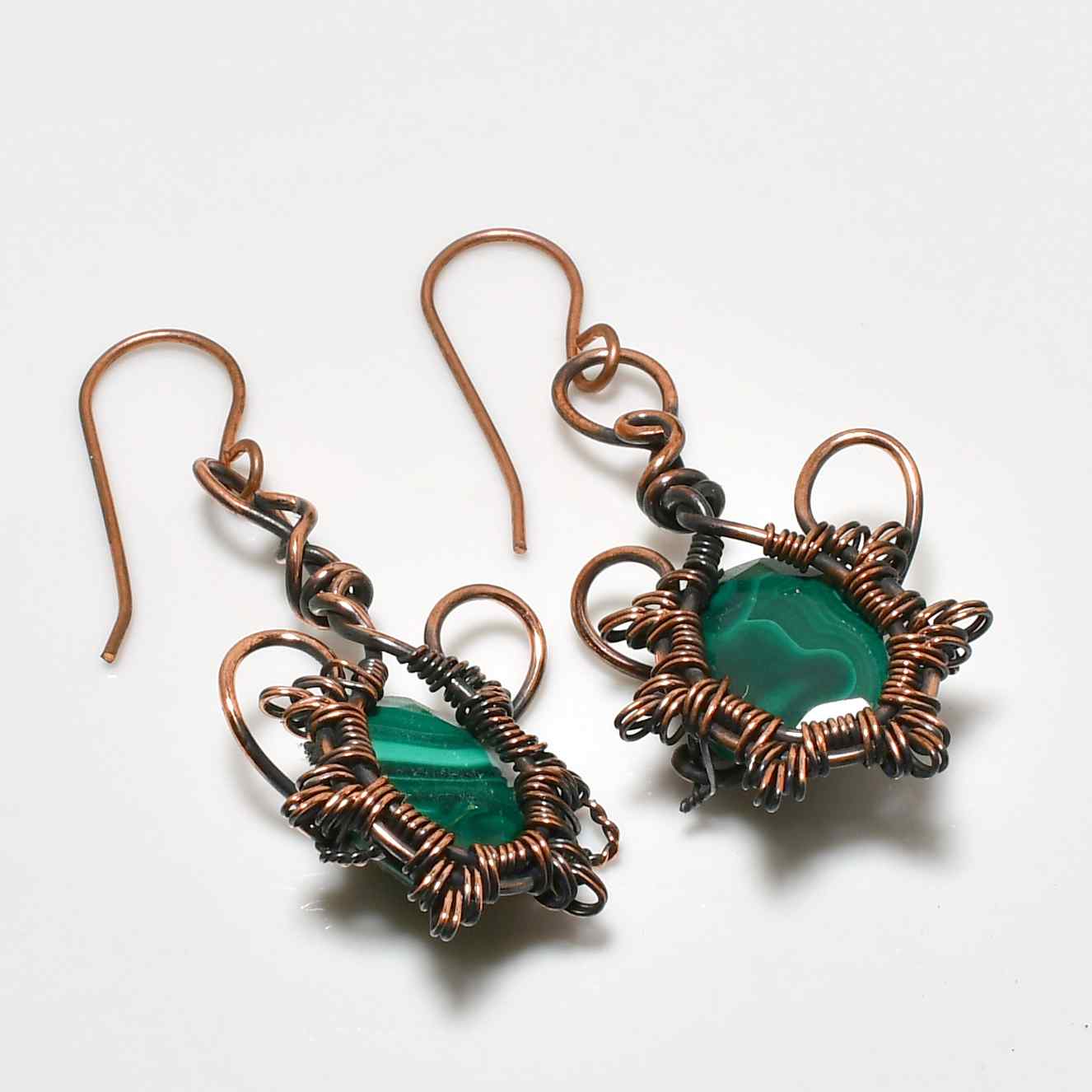 Verdant Shield – Malachite Copper Earrings
