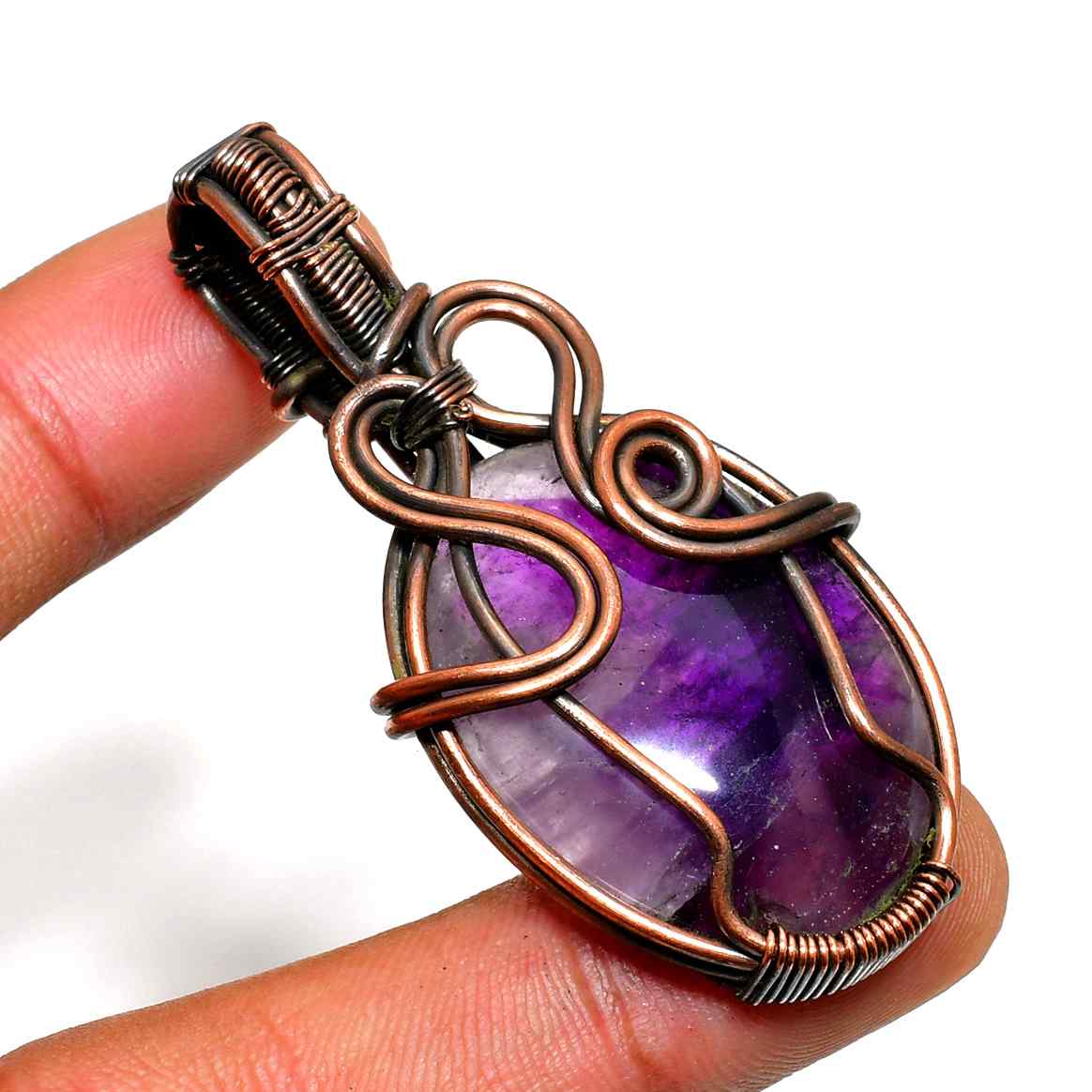 Ezra’s Veil – Oxidized Copper & Amethyst Pendant