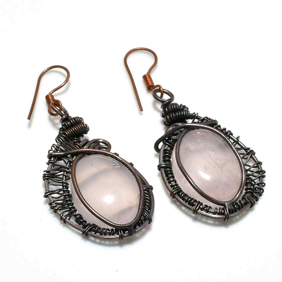 Heart’s Whisper – Rose Quartz Copper Earrings