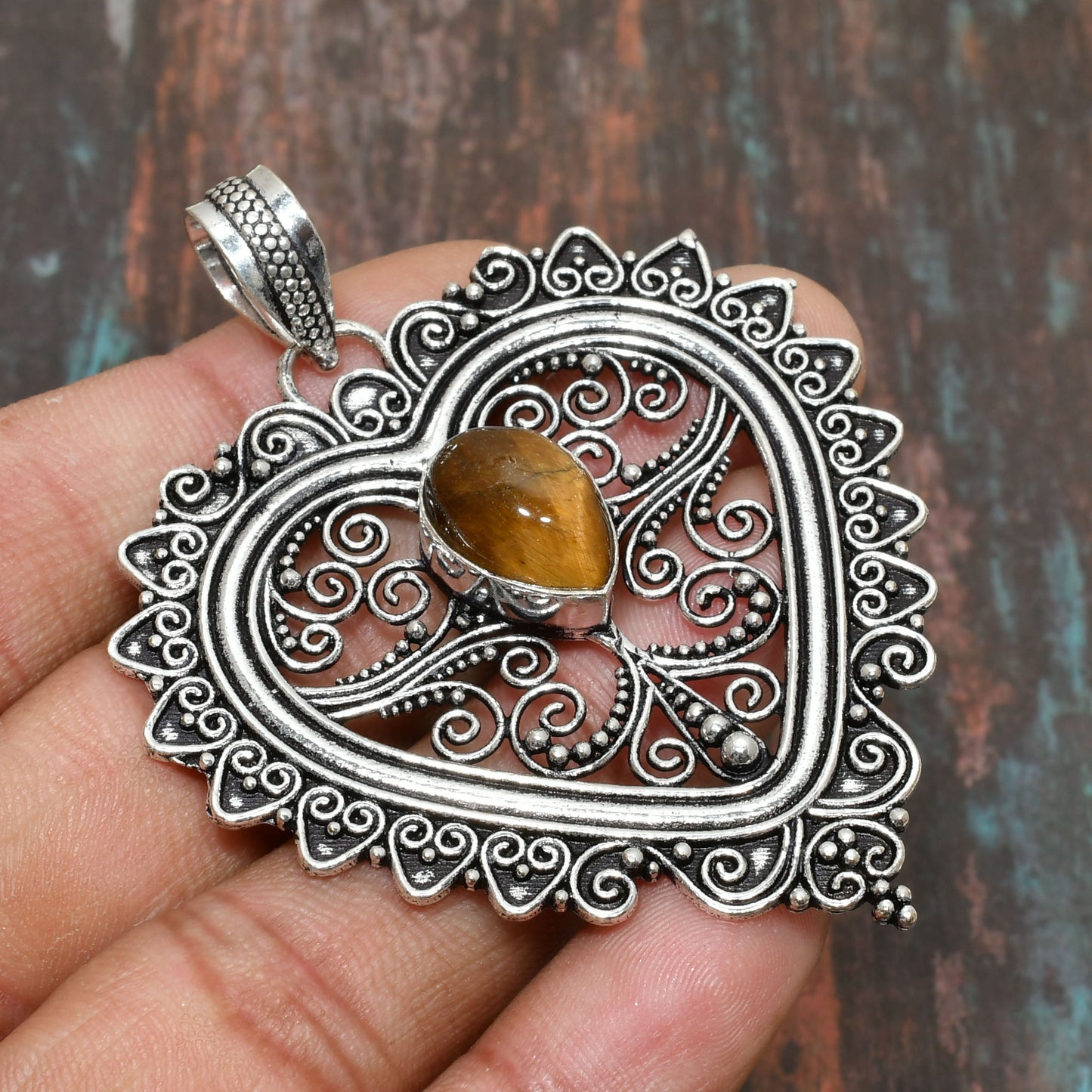 Heart of Courage – Tiger’s Eye Sterling Silver Pendant