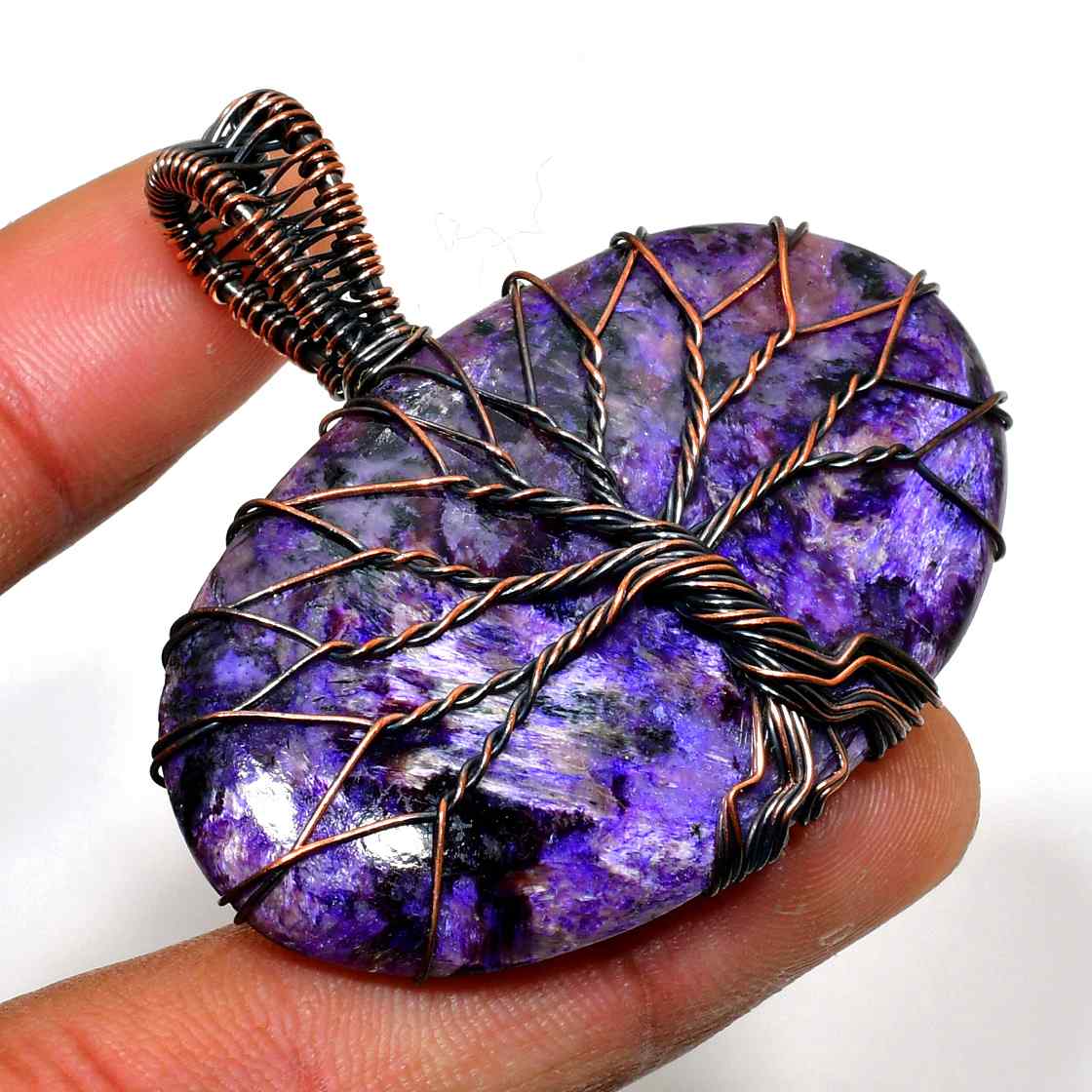 Ezra’s Veil – Hand-Wrapped Amethyst & Copper Pendant