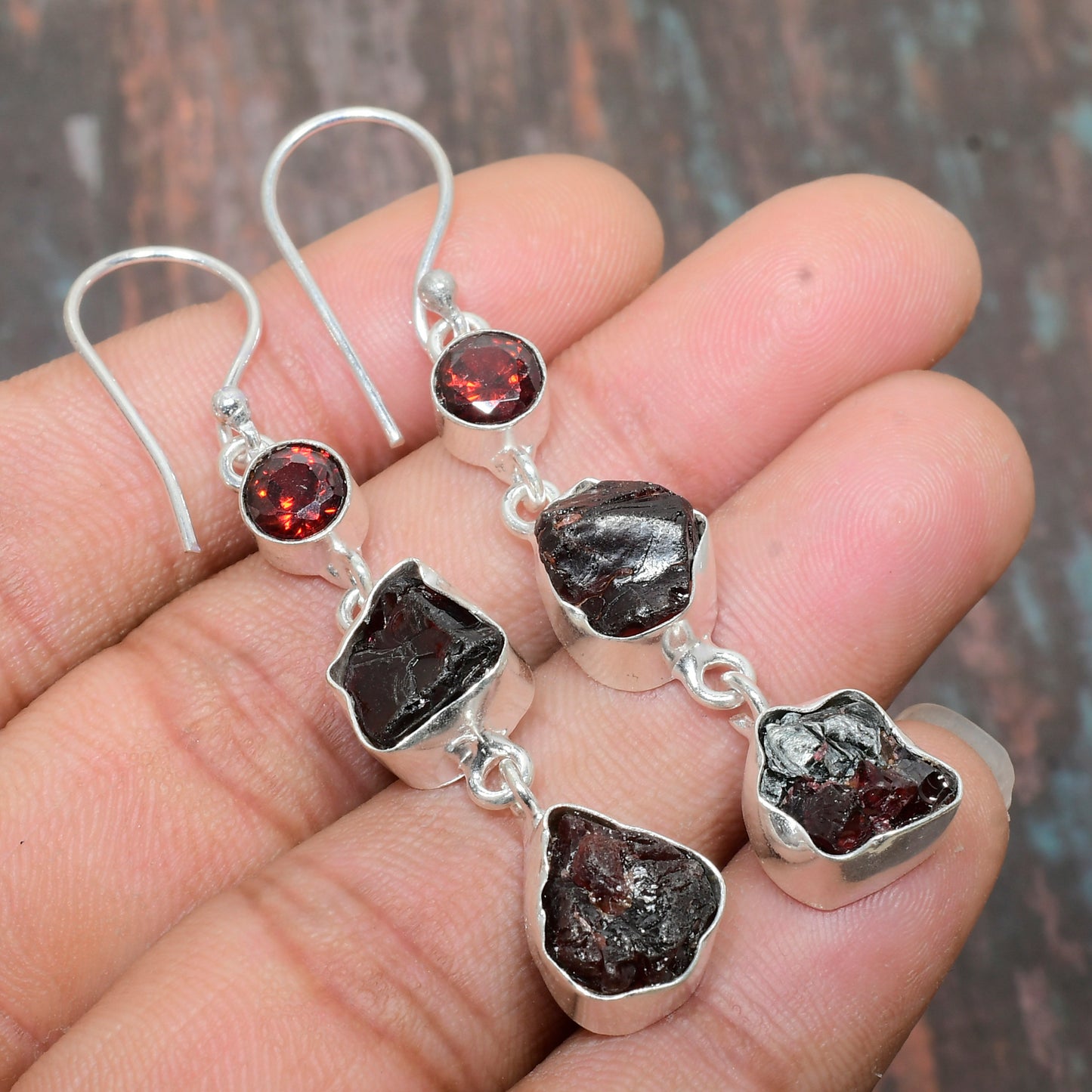 Ember Heart – Garnet & Silver Earrings