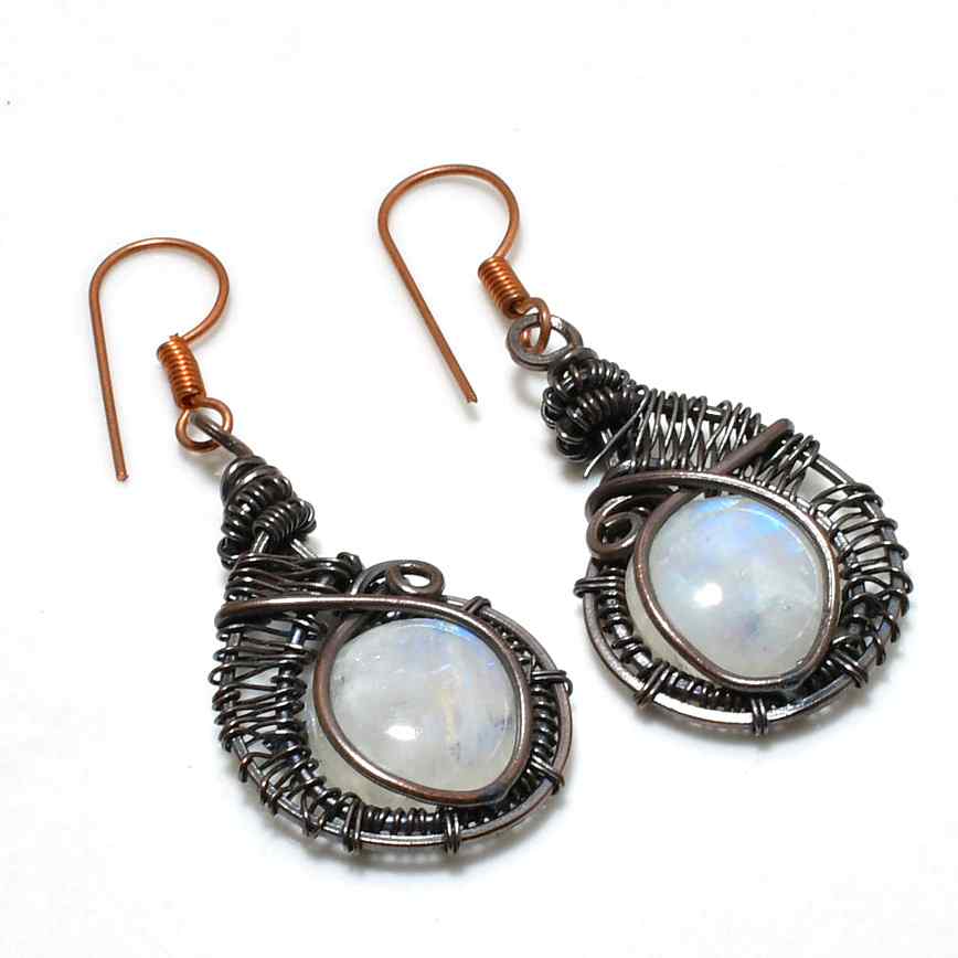 Luna’s Embrace – Moonstone & Oxidized Copper Drops