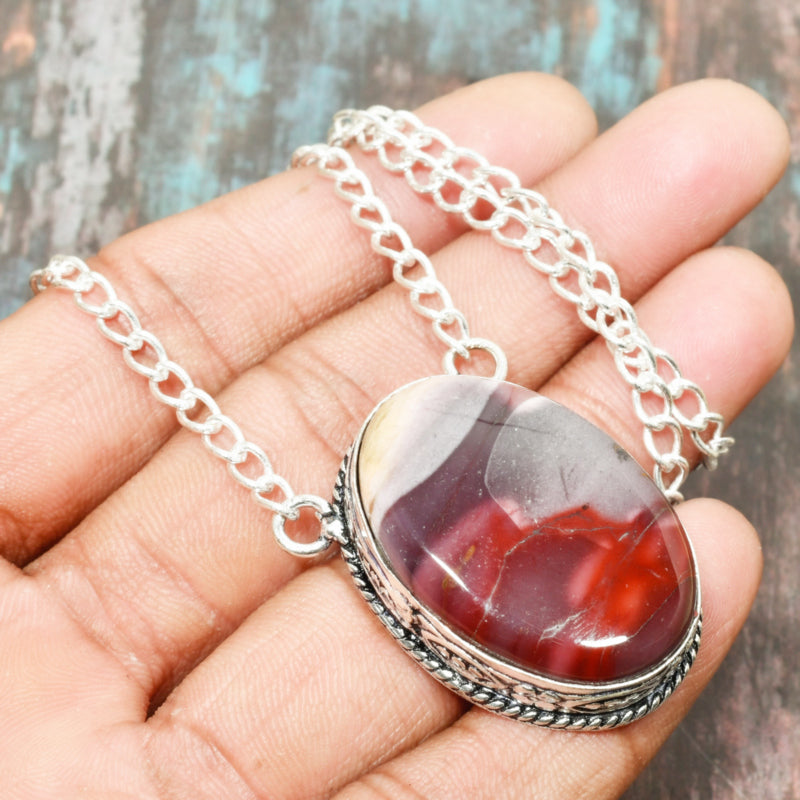 Scarlet Ember – Silver-Plated Red Jasper Pendant