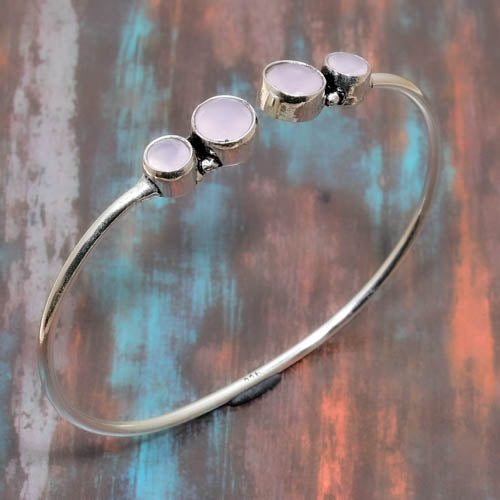 Serenity’s Embrace – Rose Quartz Sterling Silver Bangle