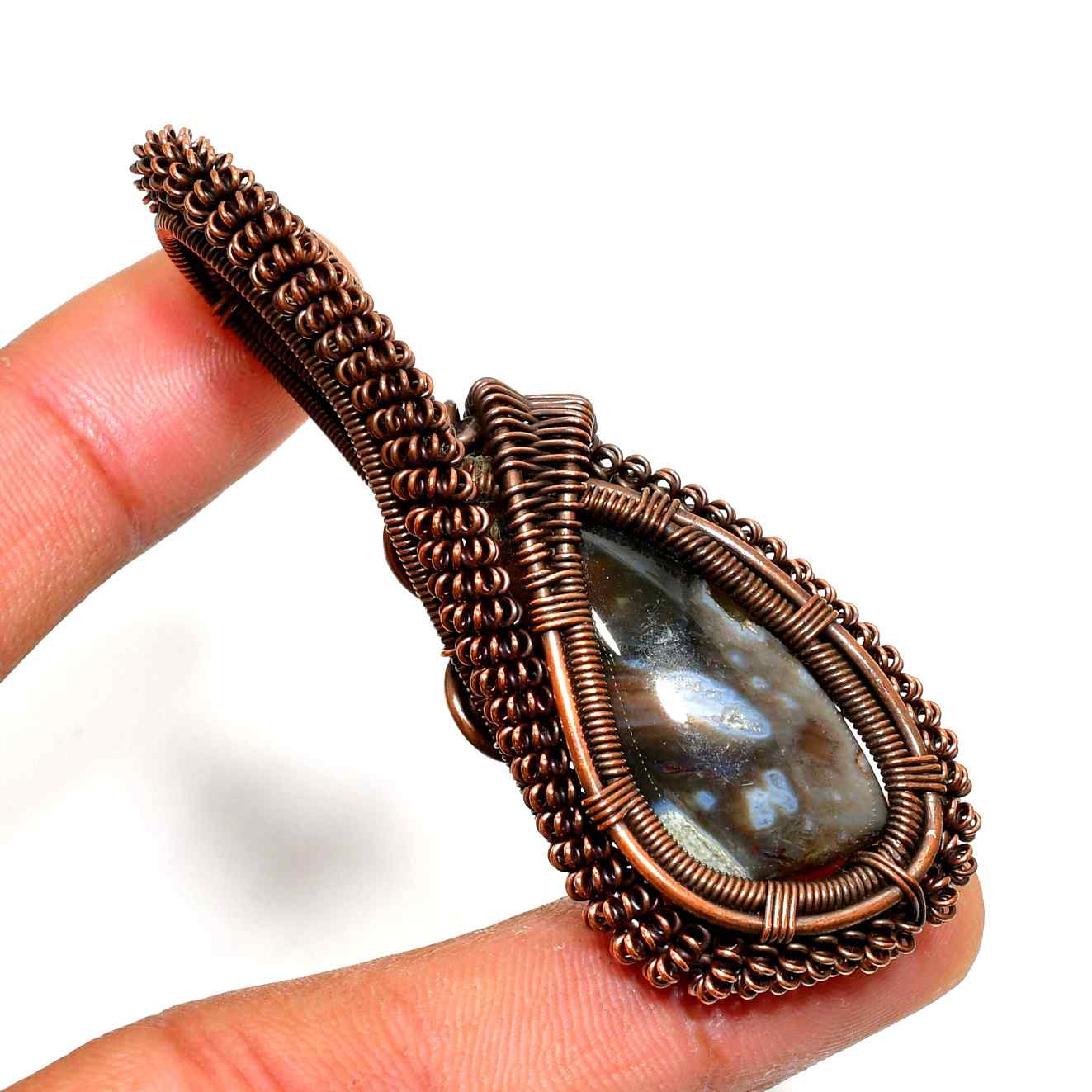 Ethereal Lattice – Labradorite & Copper Pendant