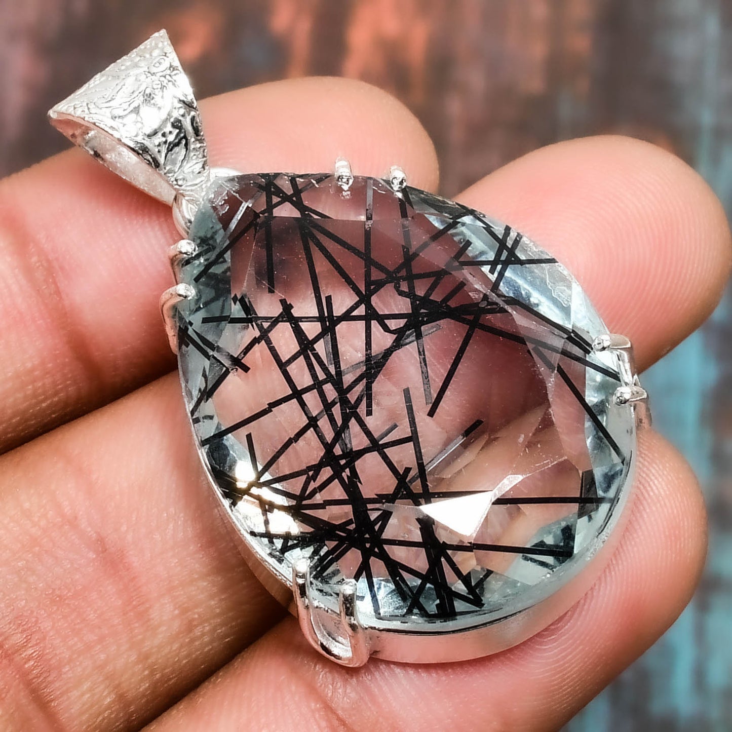 Ebon Veil – Black Rutilated Quartz & Silver Pendant