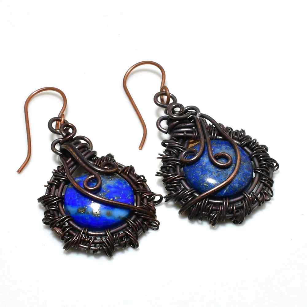 Echoes of Lapis – Copper Wire Earrings