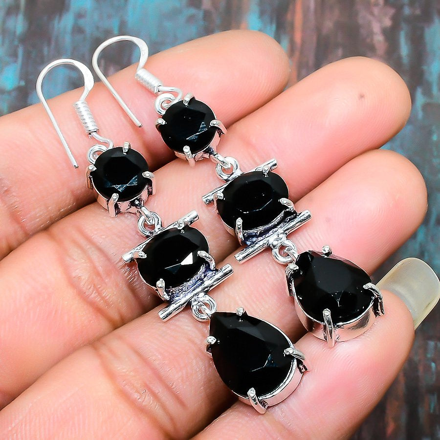 Nyx’s Embrace – Black Onyx Sterling Drops