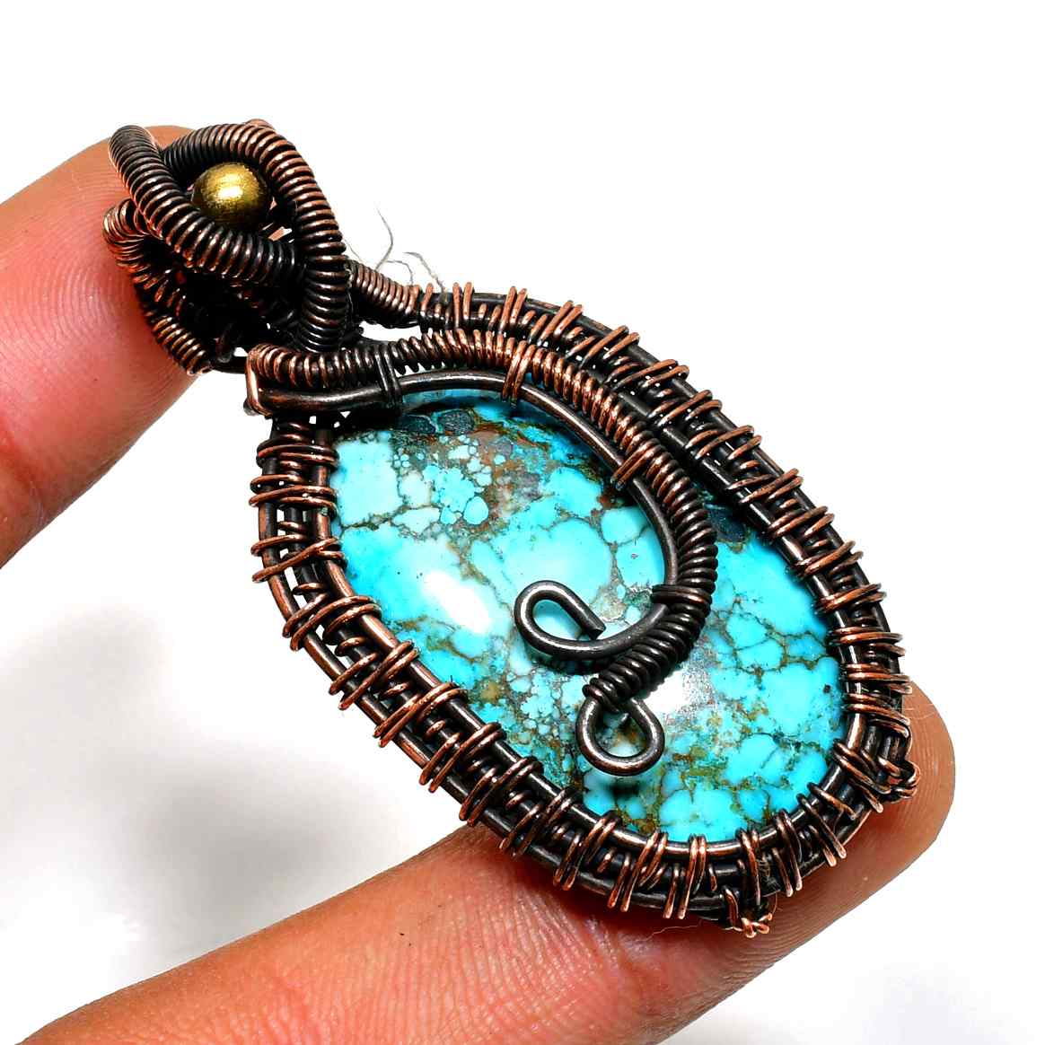 Turquoise Harmony – Handwoven Copper Wire Pendant