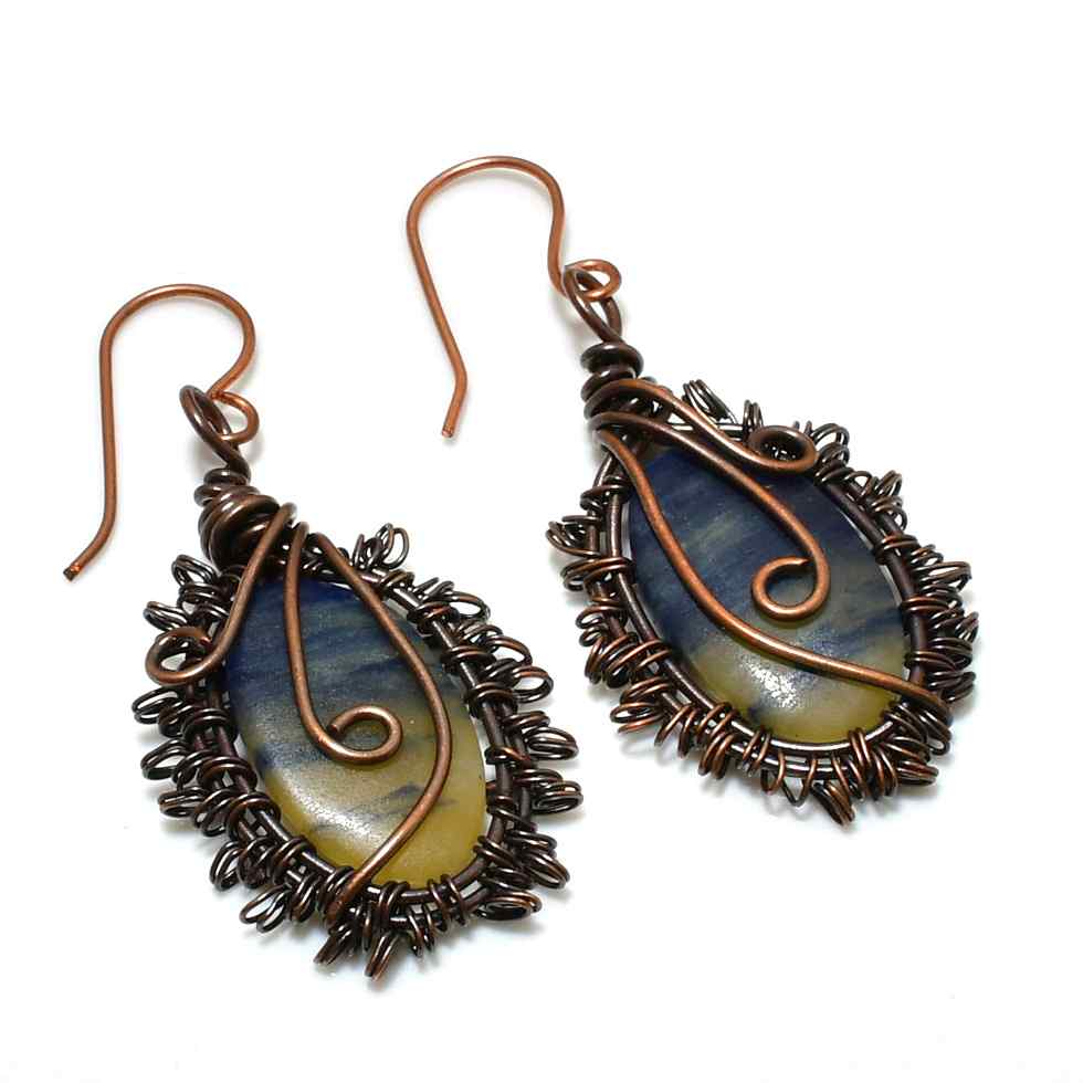 Ethereal Embrace – Blue & Yellow Gemstone Copper Earrings