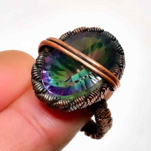 Aurora’s Embrace – Rainbow Copper Wire Ring