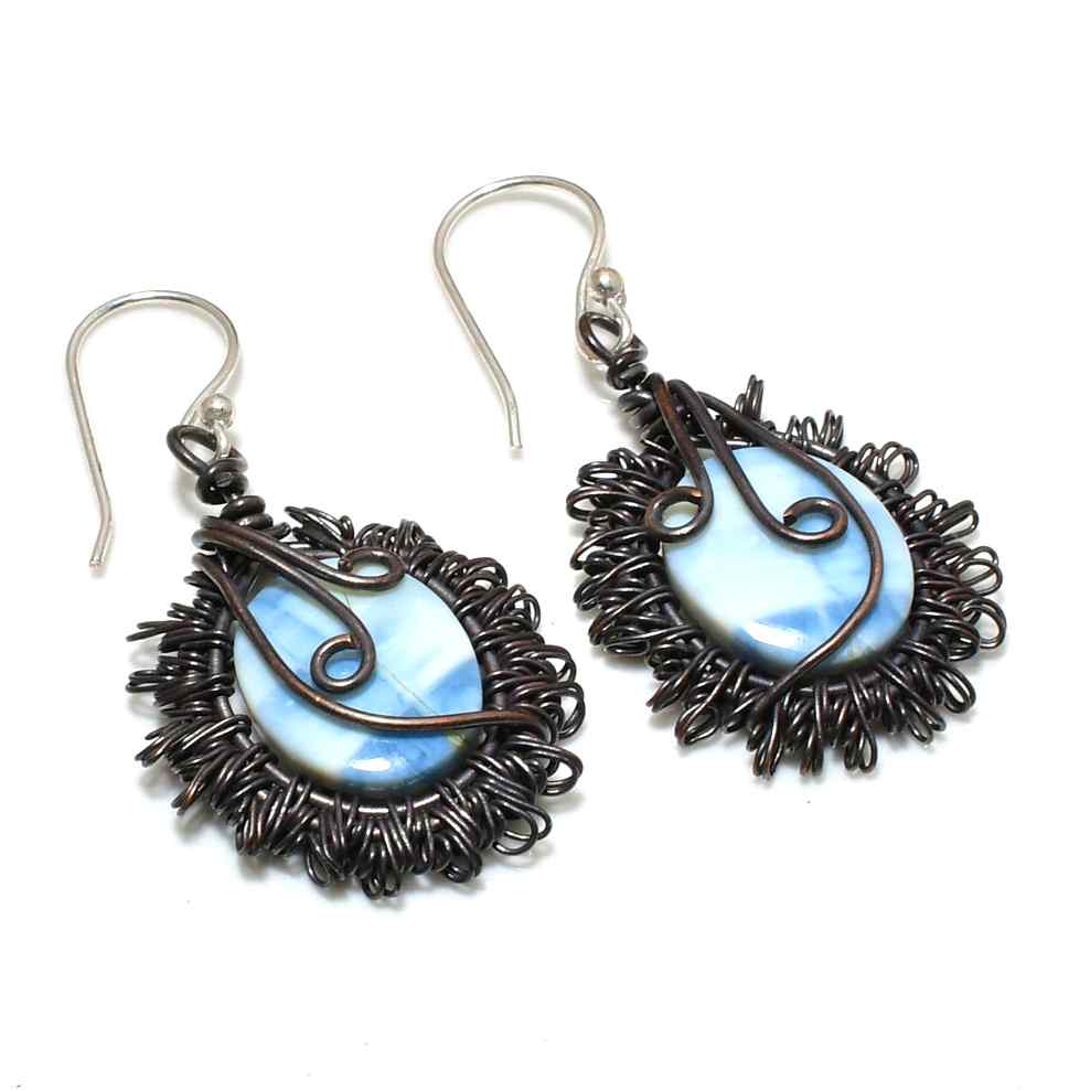 Ocean’s Whisper – Blue Lace Agate Copper Earrings