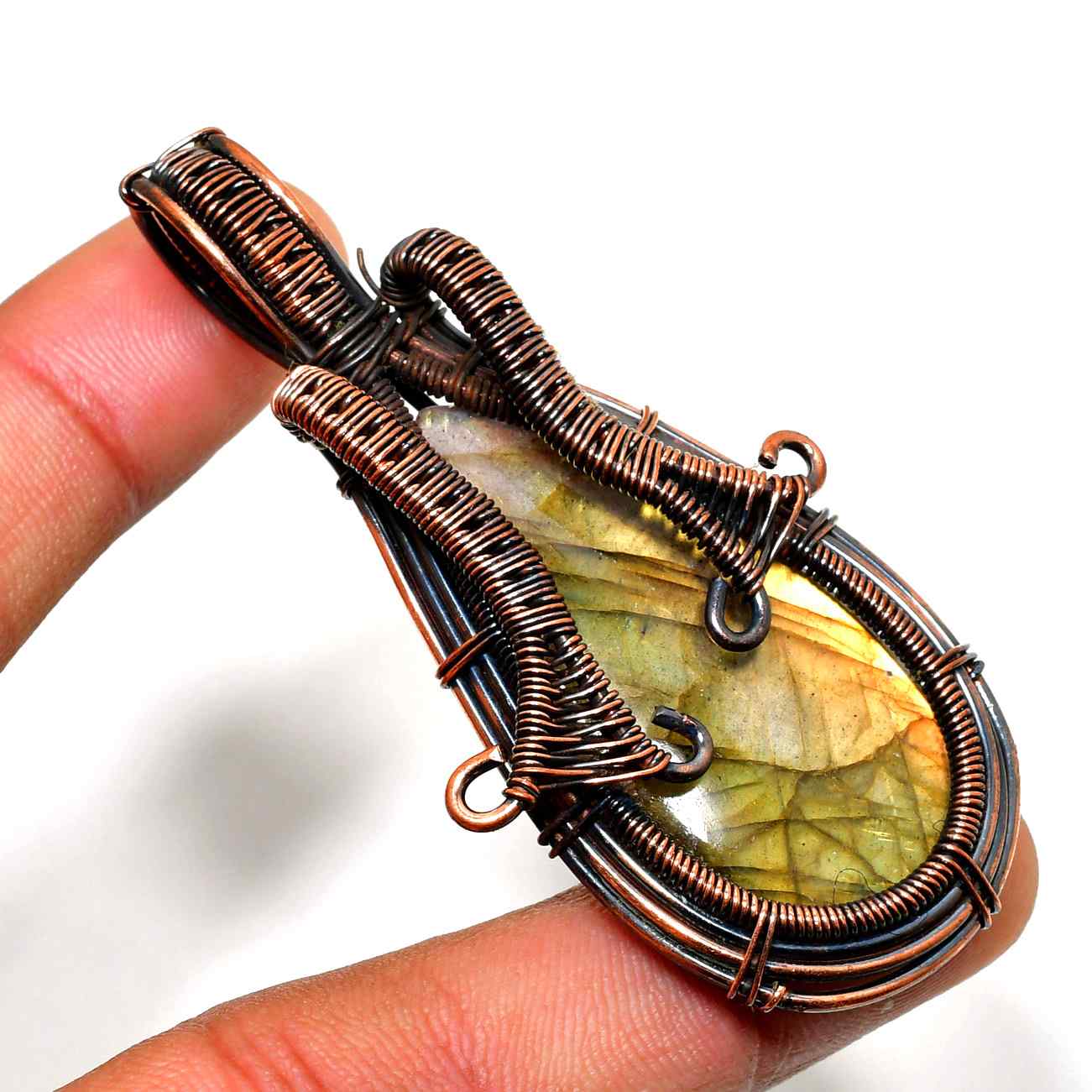 Arcane Glow – Copper-Wrapped Labradorite Pendant