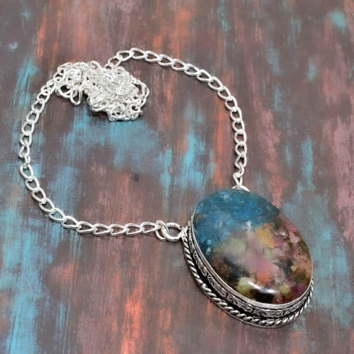 Aurora’s Harmony – Multi-Colored Agate & Silver Necklace