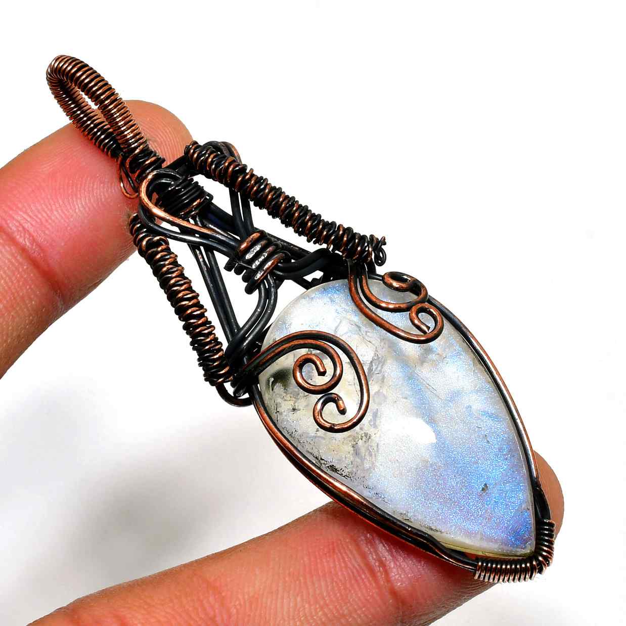 Luna’s Embrace – Copper Moonstone Pendant