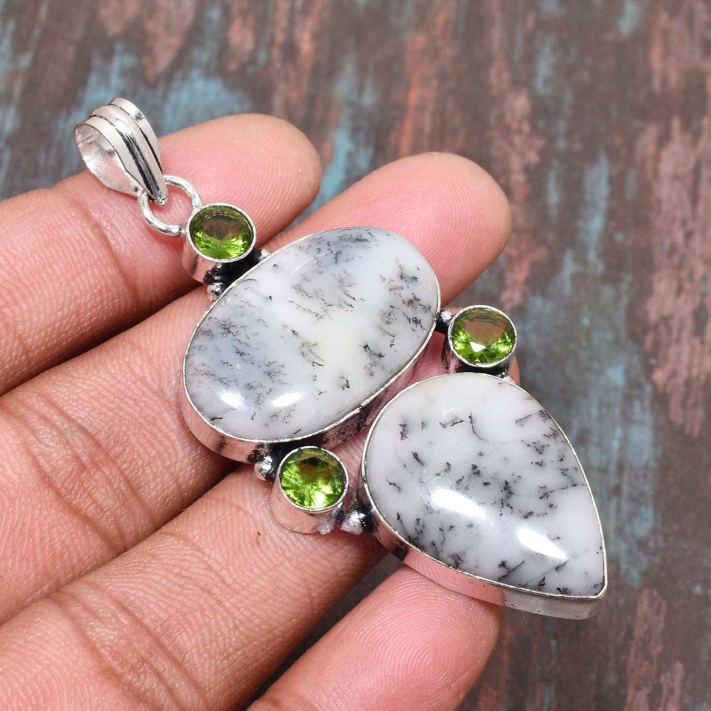 Nature’s Embrace – Dendritic Opal & Peridot Pendant