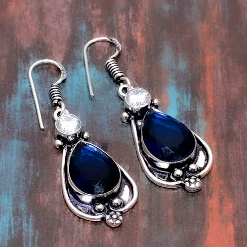 Azure Elegance – Blue Sapphire & Silver Earrings
