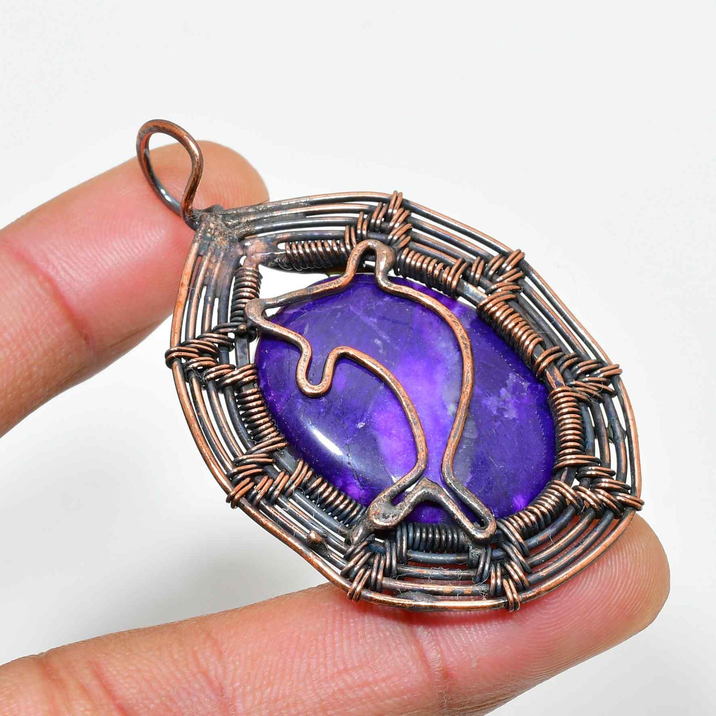Ezra’s Veil – Amethyst & Oxidized Copper Pendant