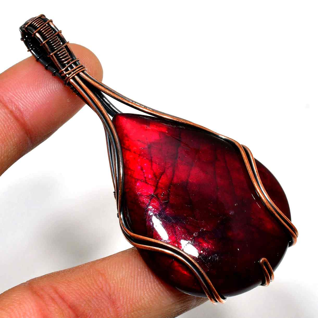 Crimson Harmony – Red Jasper & Copper Pendant