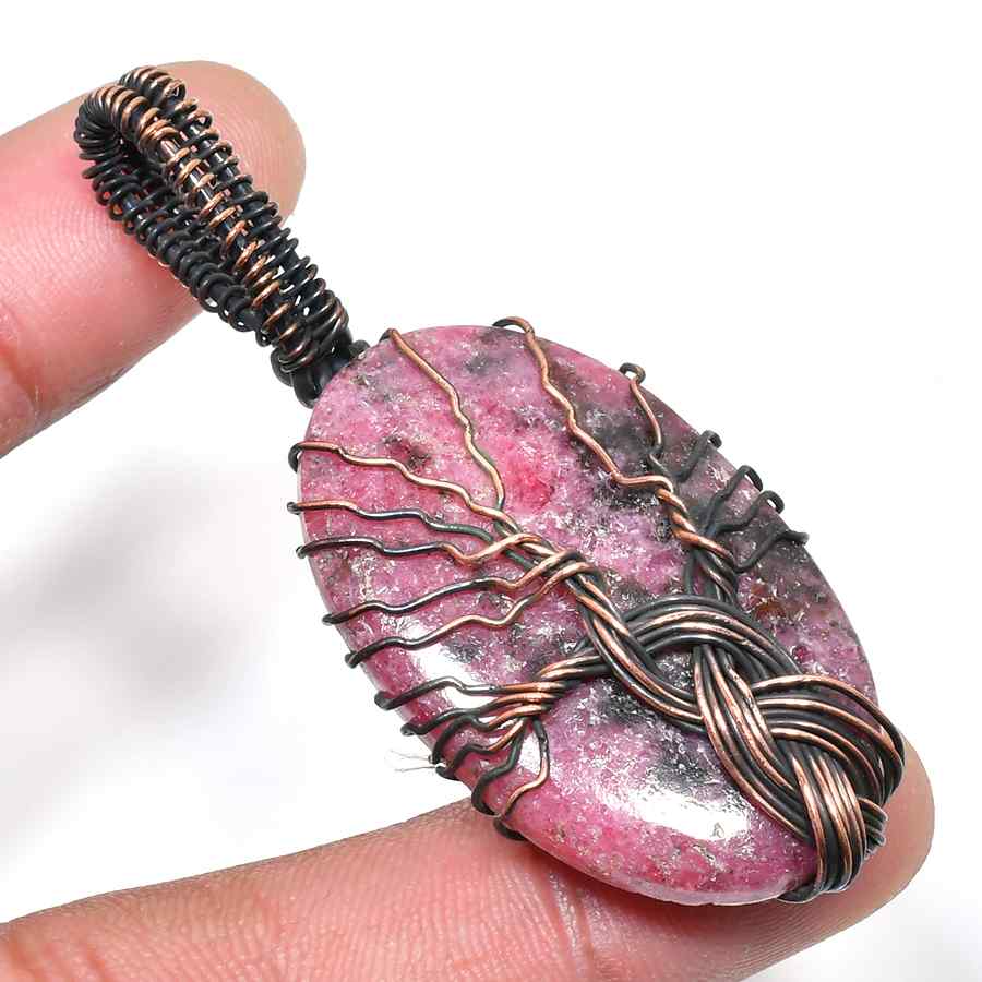 Luna’s Heart – Rhodonite Copper Pendant