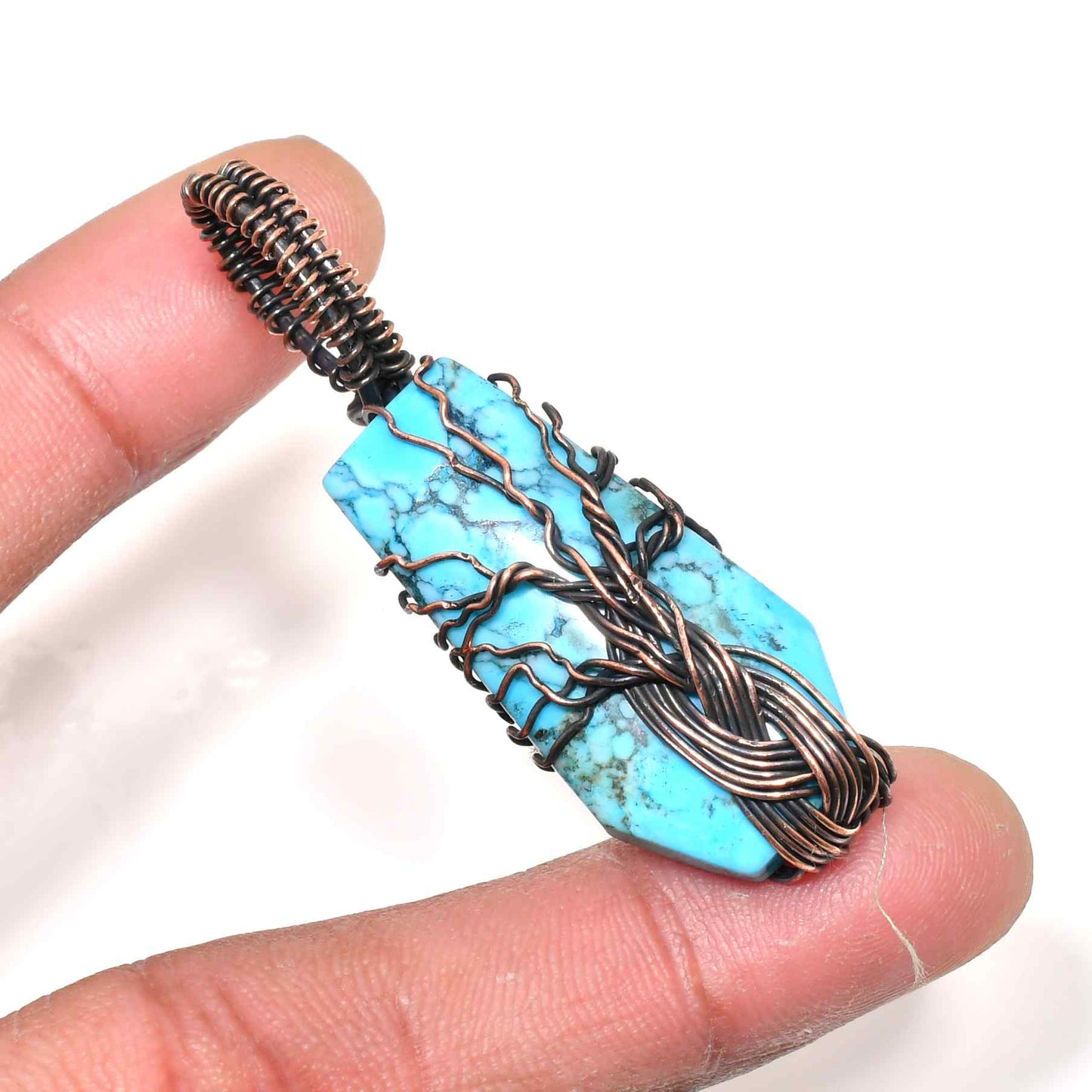 Sylvan Harmony – Turquoise Copper Tree of Life Pendant