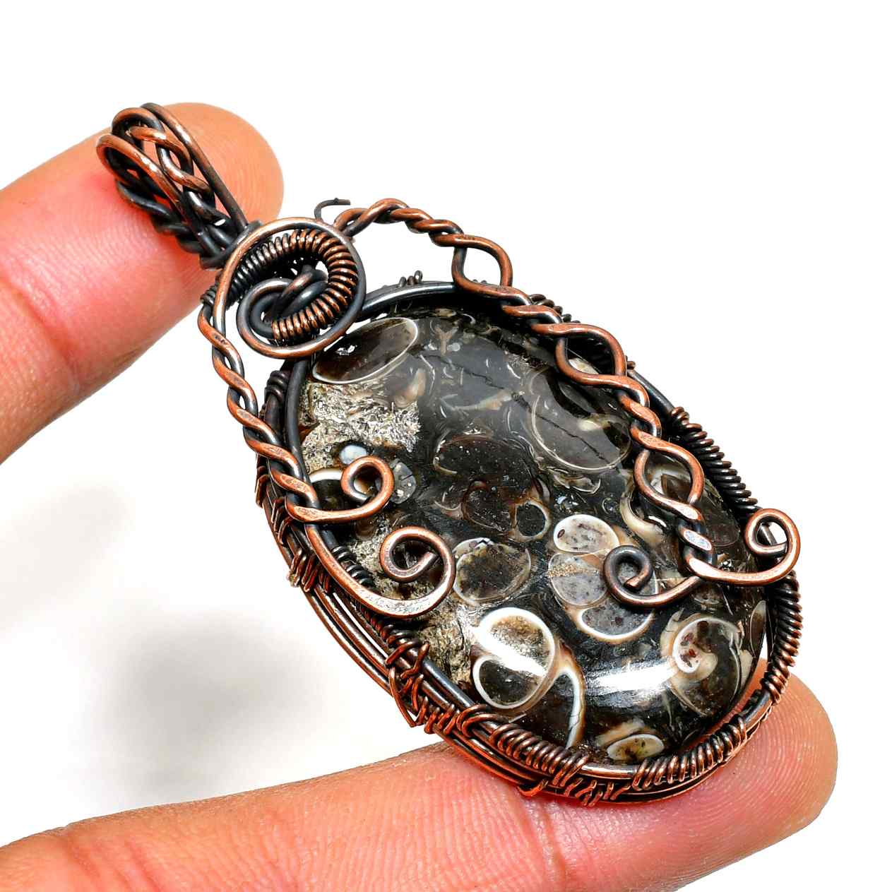 Terra’s Equilibrium – Fossilized Stone Copper Pendant