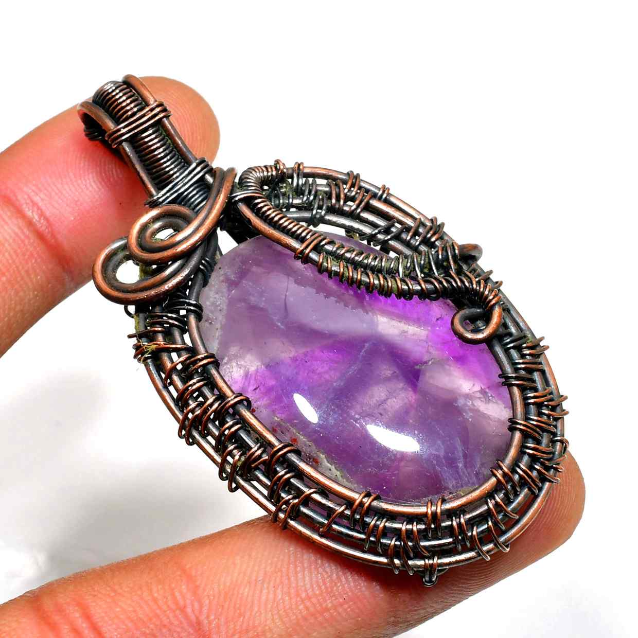 Ezra’s Veil – Handcrafted Amethyst Copper Pendant