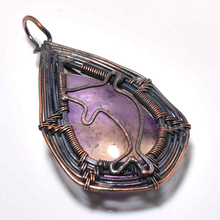 Ezra’s Veil – Oxidized Copper & Amethyst Pendant