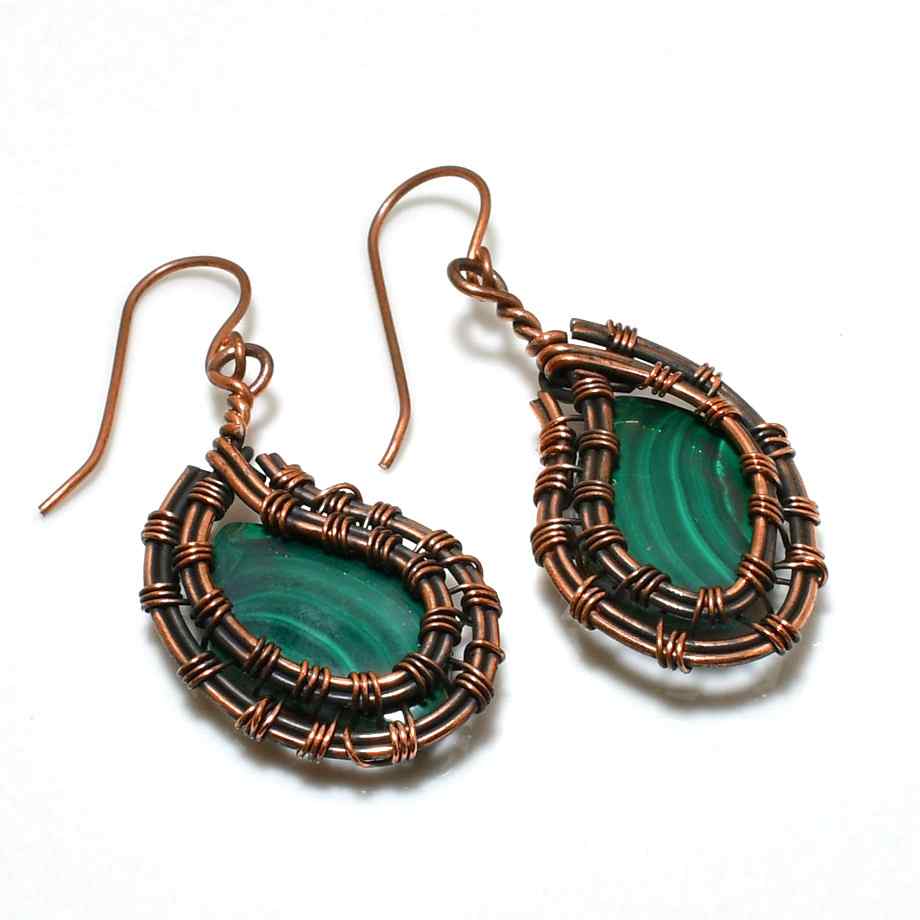 Verdant Embrace – Copper & Malachite Earrings