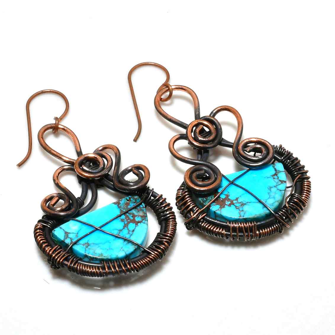 Turquoise Tranquility – Handwrapped Copper Earrings