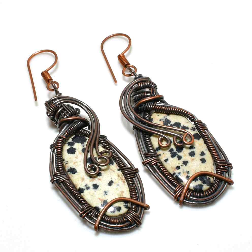 Dottie’s Dance – Dalmatian Jasper Copper Earrings